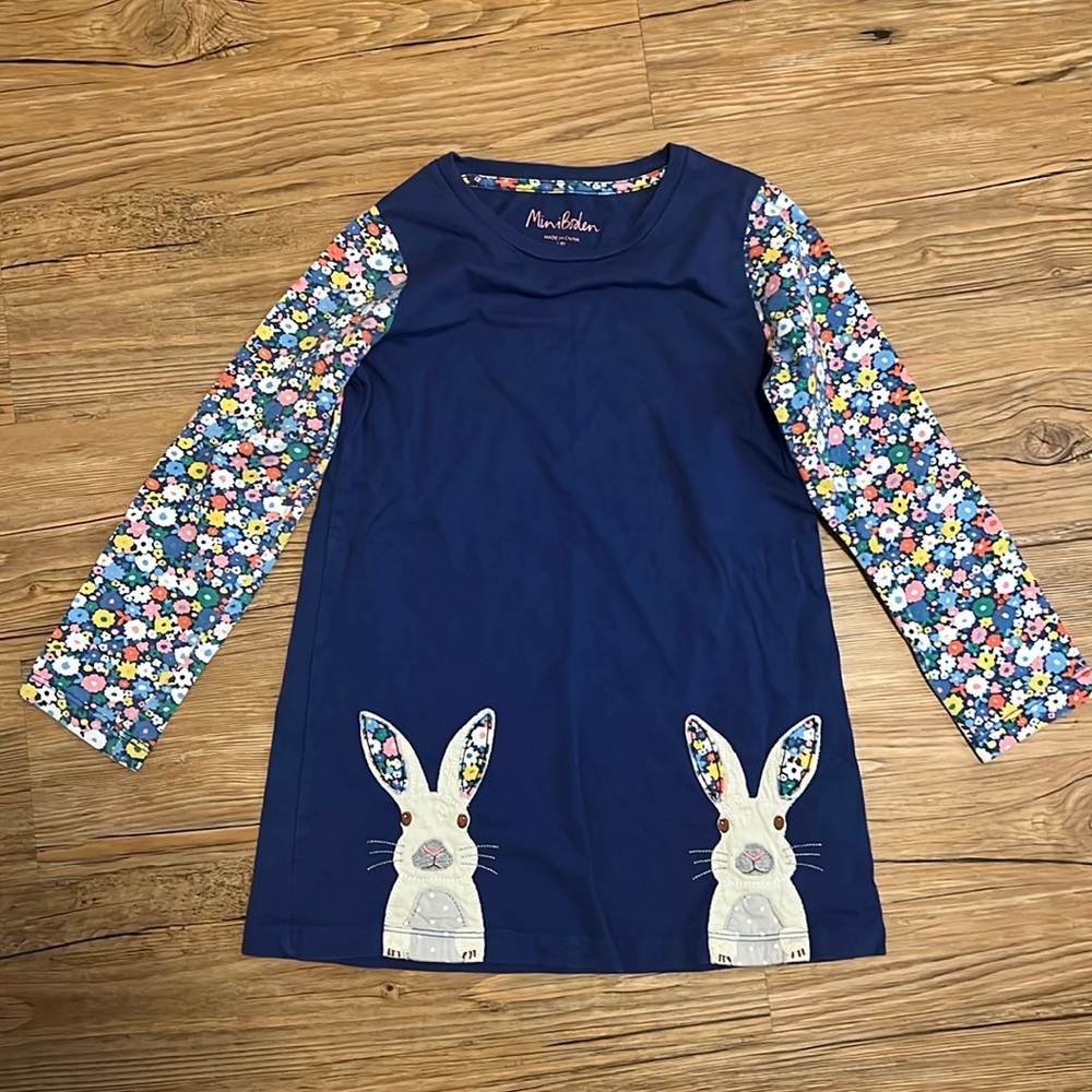 Mini Boden - Blue Bunny LS Dress - 7-8Y 128cm